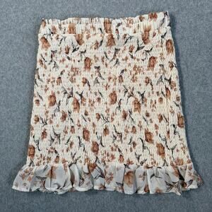 Bacio Women's Medium Smocked Floral Ruffle Mini Skirt Cream Brown Rayon